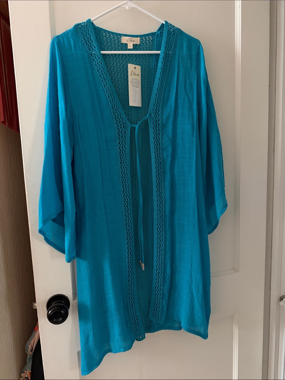 Elan Turquoise Crochet-Trim V-Neck Coverup